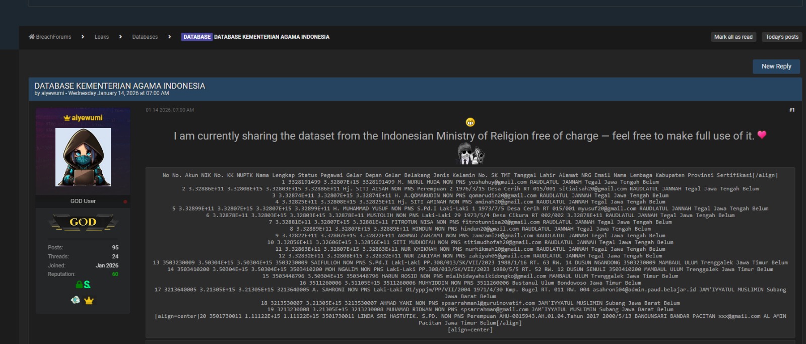 Klaim Bobol Data Kemenag RI Beredar di Forum Peretasan BreachForums, Analis Peringatkan Risiko Penipuan